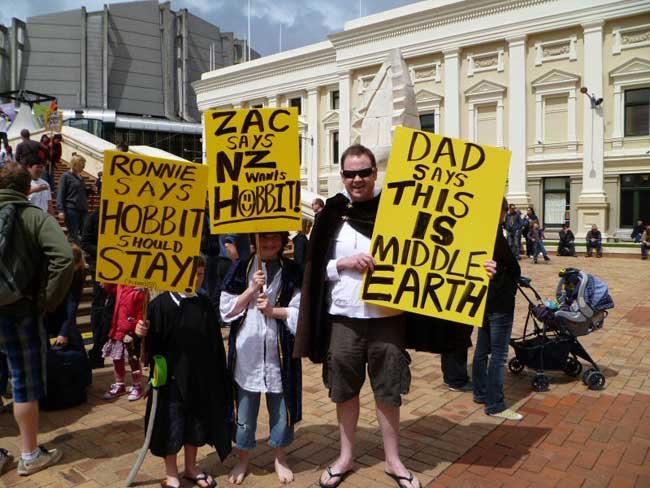 Marcha en Wellington en apoyo al rodaje de El Hobbit en Nueva Zelanda