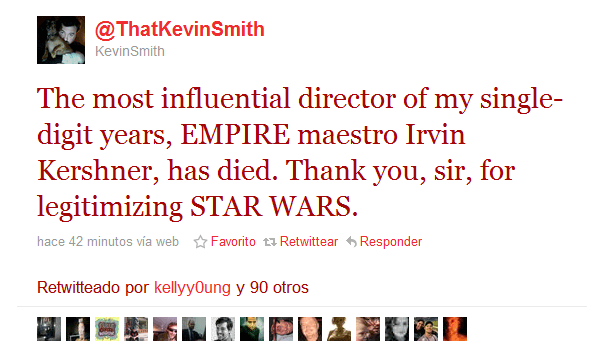 Twitter de Kevin Smith sobre el fallecimiento de Irvin Kershner