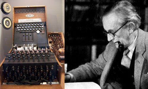 Tolkien junto a una máquina Enigma